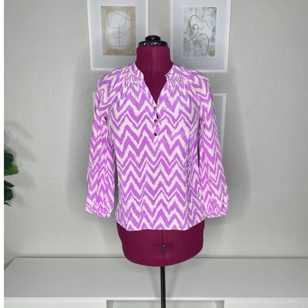 Lilly Pulitzer Blouse Womens Small Purple Chevron Silk Ikat Button Front Top
